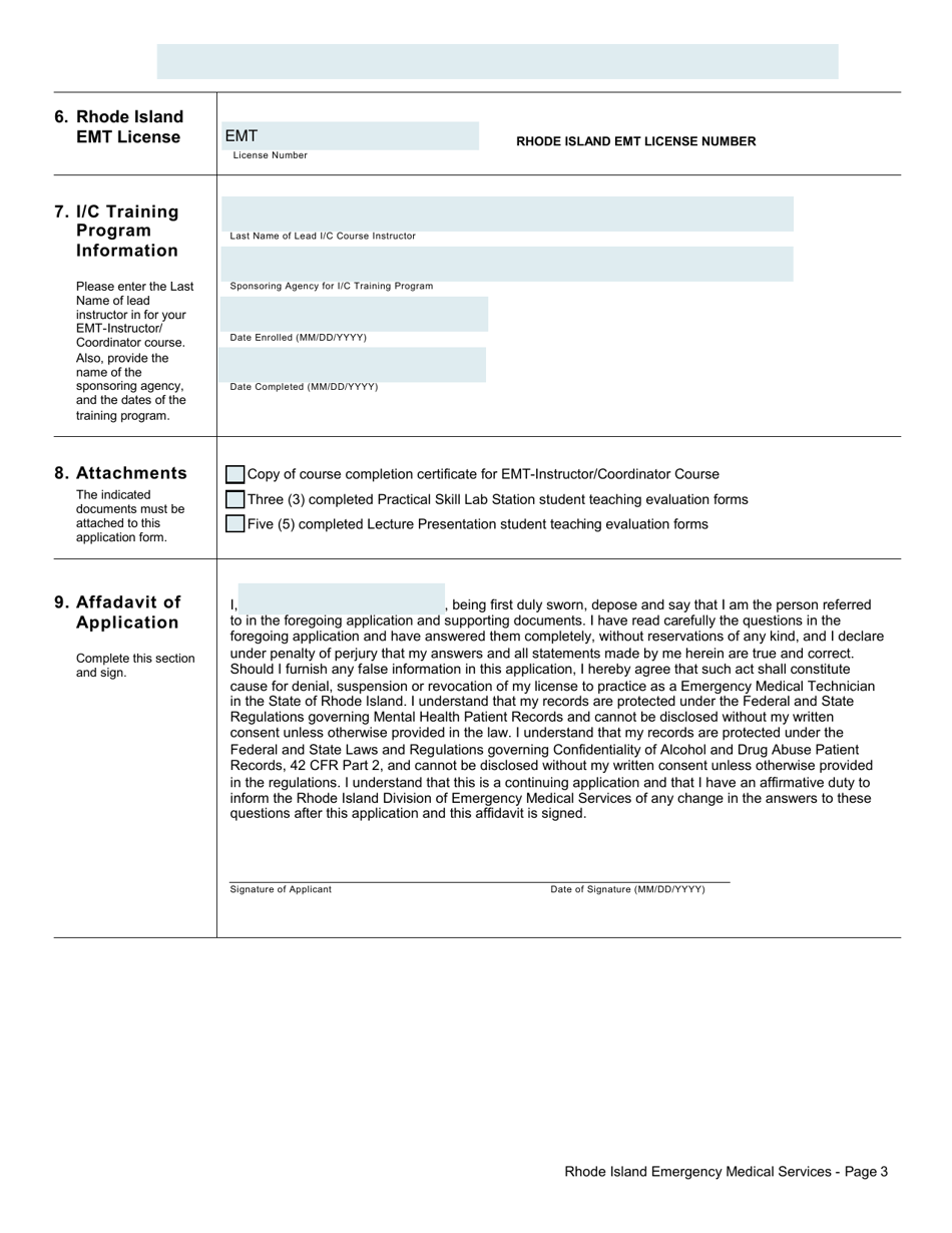 Application for License as an Emt-Instructor / Coordinator - Rhode Island, Page 3