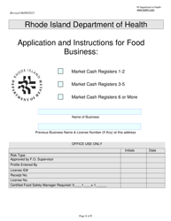 Document preview: Application for Food Business: Market Cash Registers 1-2/Market Cash Registers 3-5/Market Cash Registers 6 or More - Rhode Island