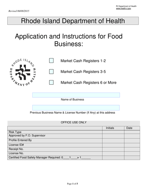 Application for Food Business: Market Cash Registers 1-2 / Market Cash Registers 3-5 / Market Cash Registers 6 or More - Rhode Island Download Pdf
