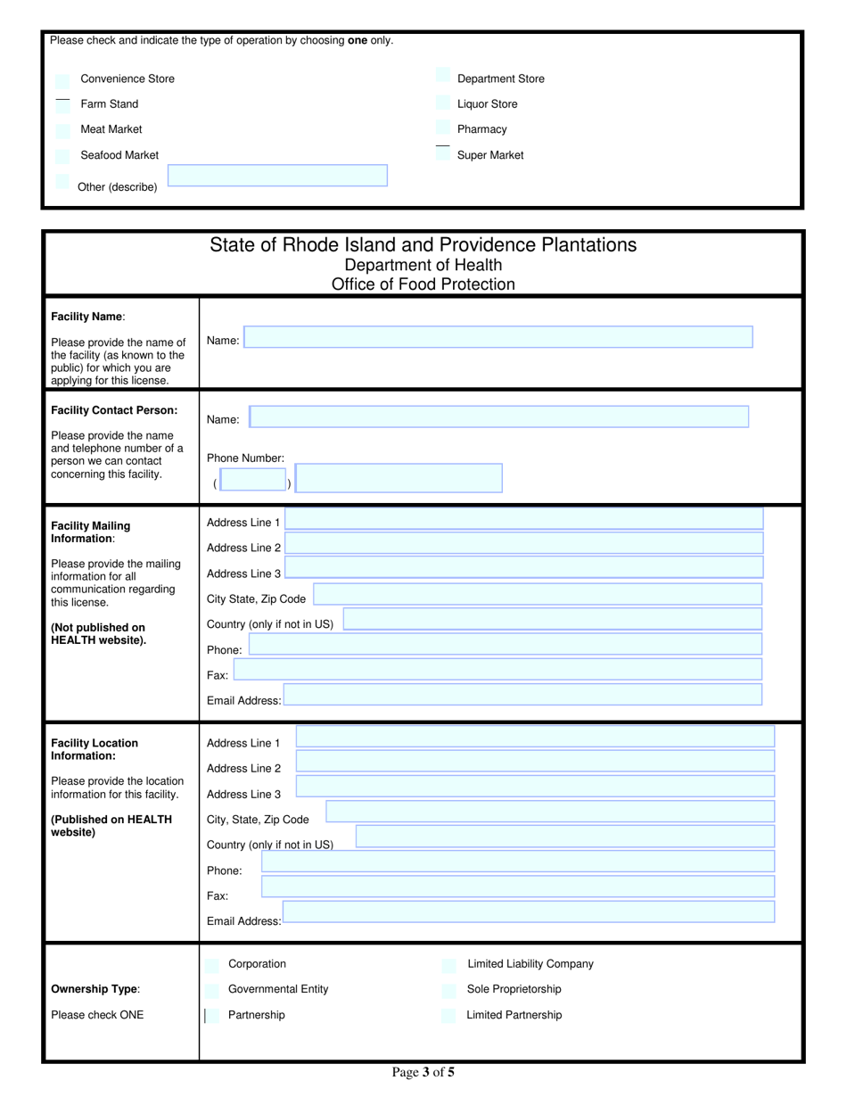 Application for Food Business: Market Cash Registers 1-2 / Market Cash Registers 3-5 / Market Cash Registers 6 or More - Rhode Island, Page 3