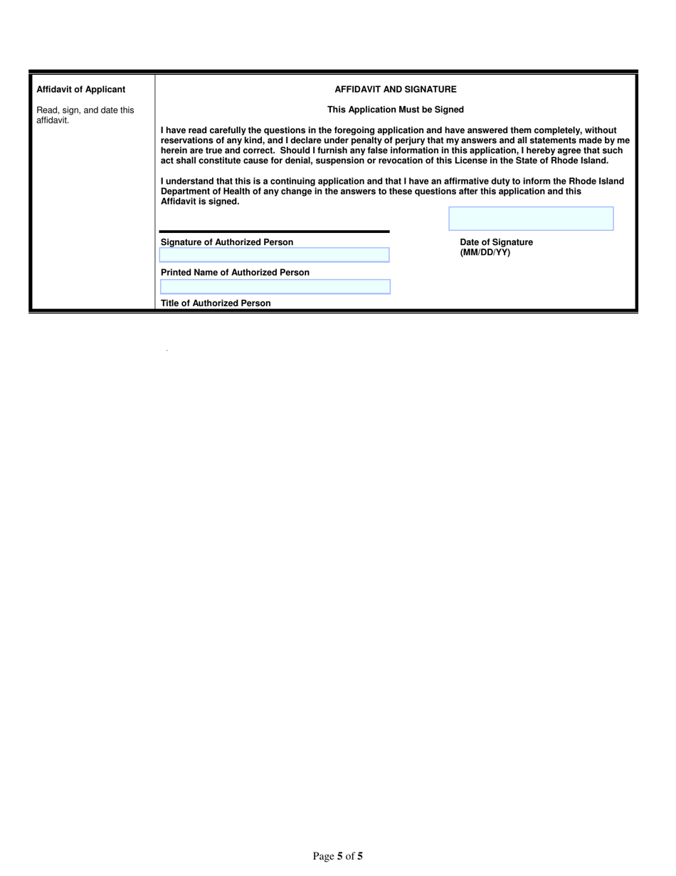 Application for Food Business: Market Cash Registers 1-2 / Market Cash Registers 3-5 / Market Cash Registers 6 or More - Rhode Island, Page 5