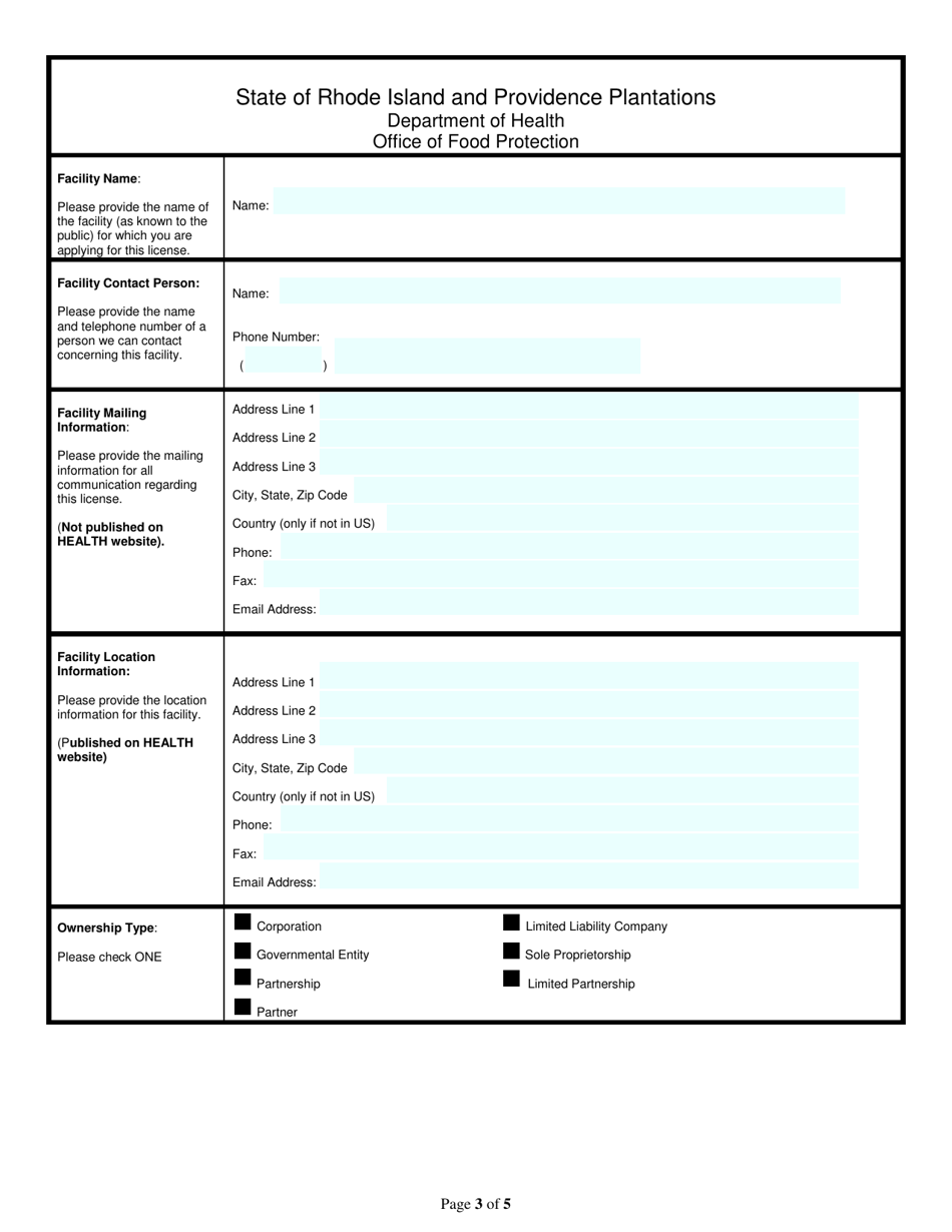 Application for Retail Food Peddler - Rhode Island, Page 3