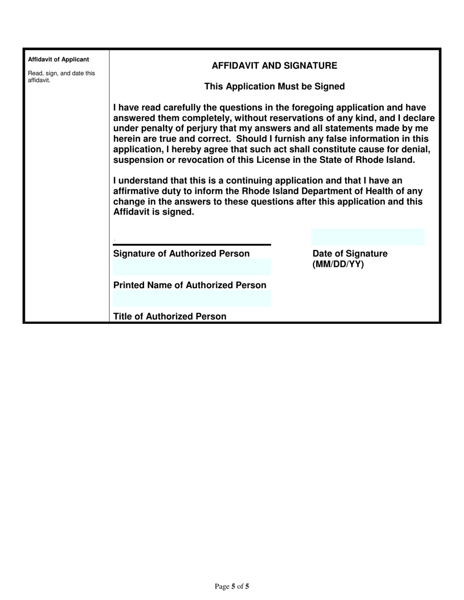 Application for Retail Food Peddler - Rhode Island, Page 5