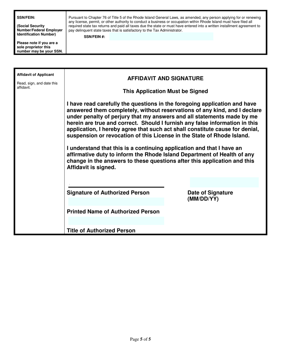 Application for Bottler, Canner in-State / Bottler, Canner out of State - Rhode Island, Page 5