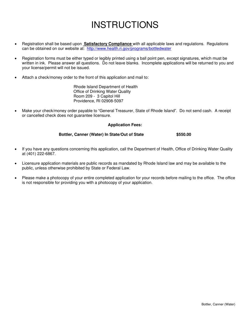 Application for Bottler, Canner (Water) in-State / Bottler, Canner (Water) out of State - Rhode Island, Page 2