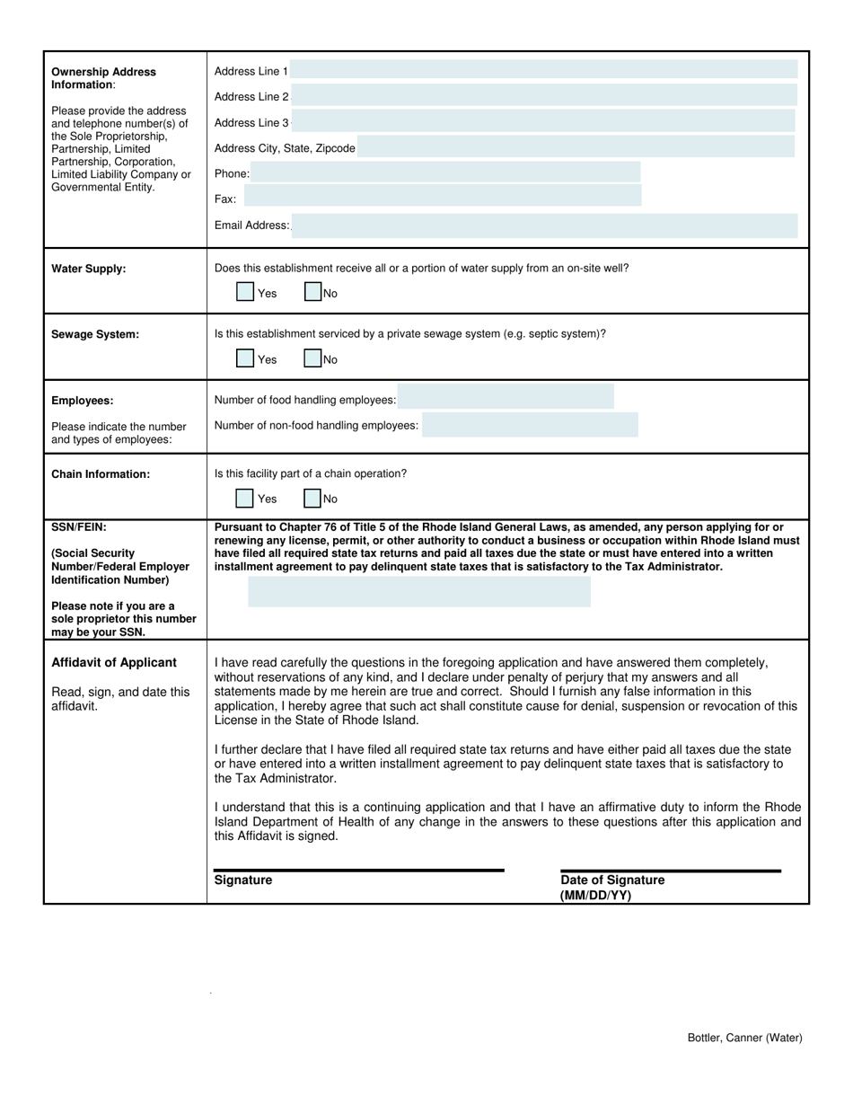 Application for Bottler, Canner (Water) in-State / Bottler, Canner (Water) out of State - Rhode Island, Page 4