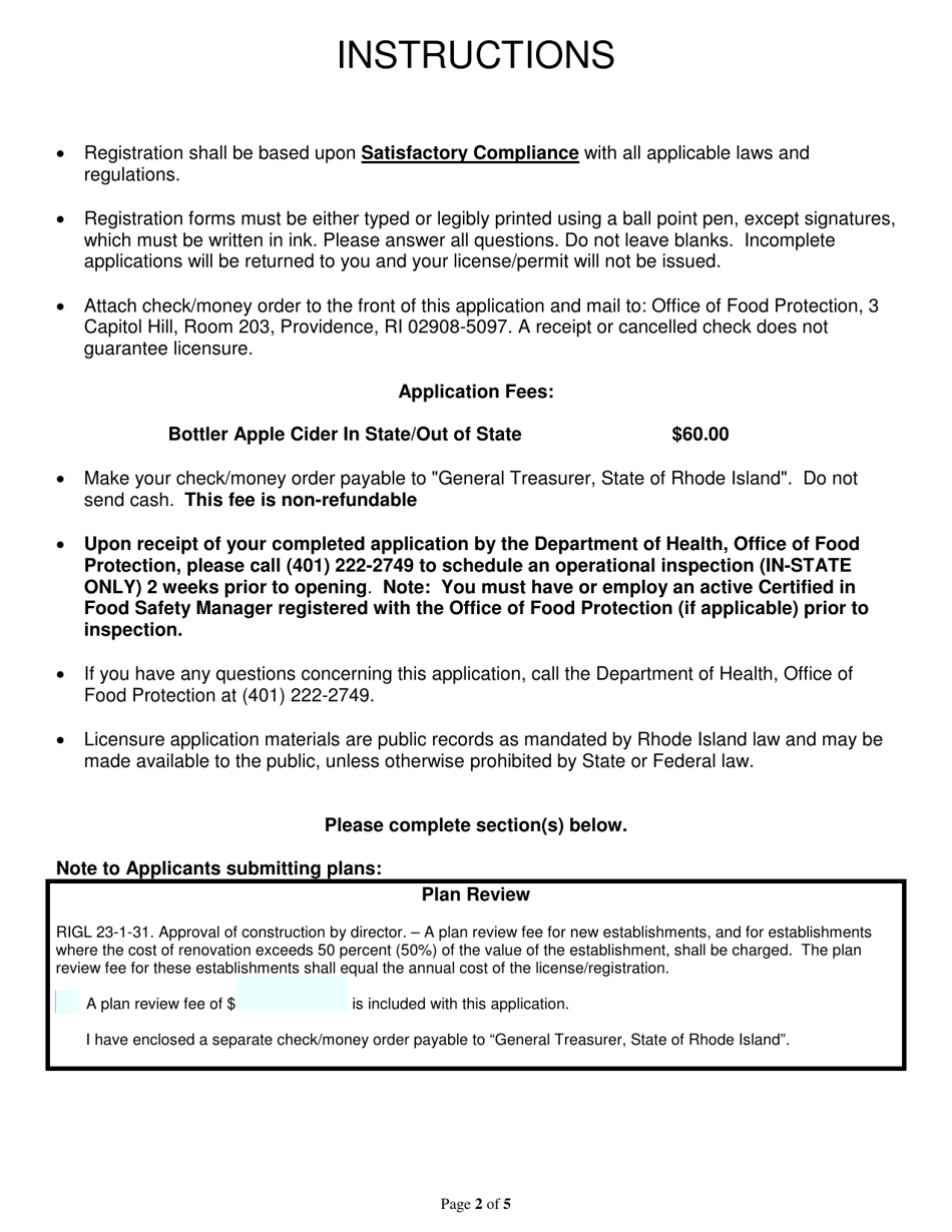 Application for Bottler - Apple Cider in-State / Apple Cider out of State - Rhode Island, Page 2