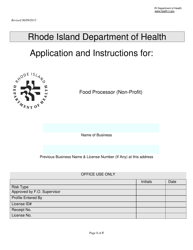 Document preview: Application for Food Processor (Non-profit) - Rhode Island