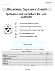 Application for Food Processor/Food Distributor Business License - Rhode Island