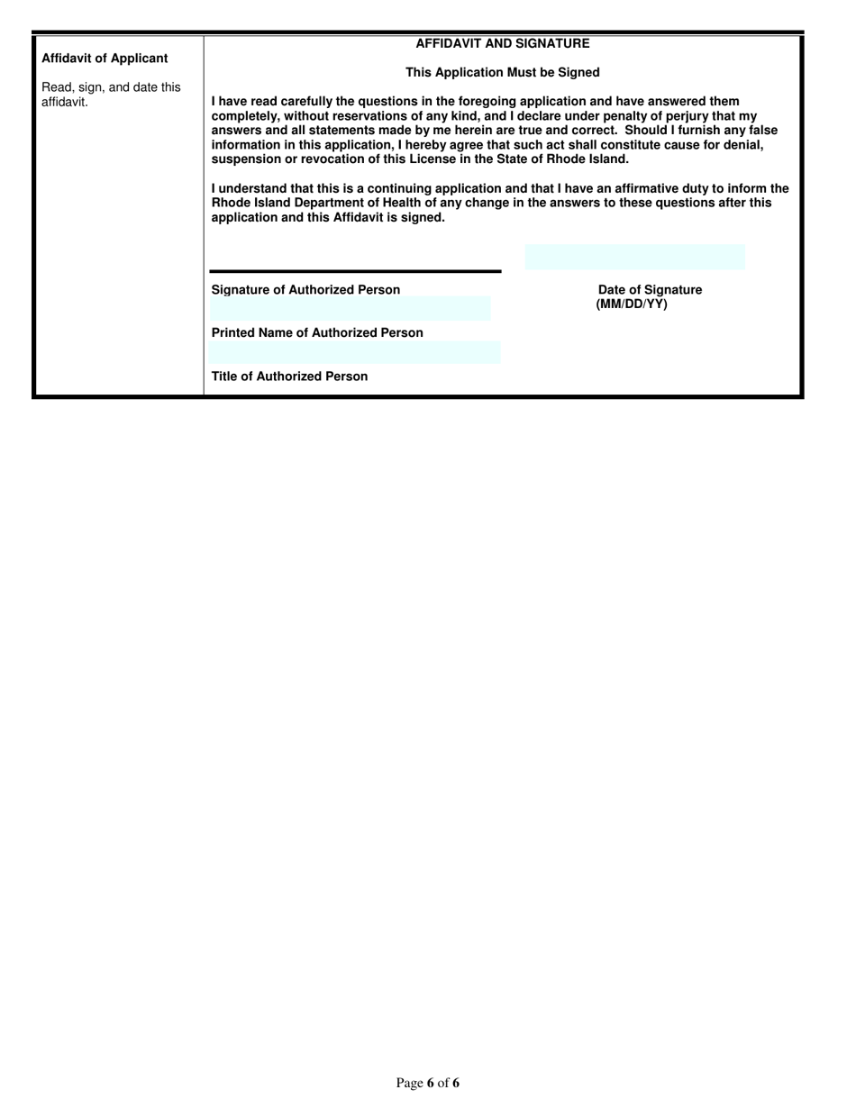 Application for Food Processor / Food Distributor Business License - Rhode Island, Page 6