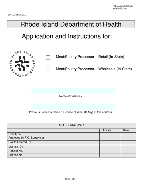 Application for Meat/Poultry Processor - Retail (In-state)/Wholesale (In-state) - Rhode Island Download Pdf