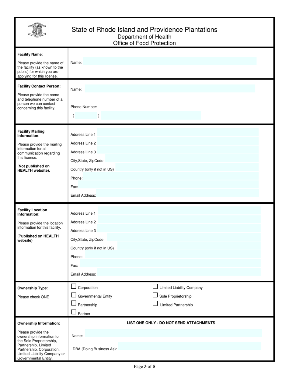 Application for Meat / Poultry Processor - Retail (In-state) / Wholesale (In-state) - Rhode Island, Page 3