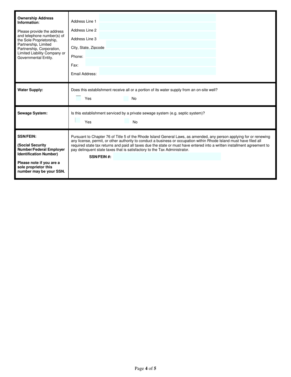 Application for Meat / Poultry Processor - Retail (In-state) / Wholesale (In-state) - Rhode Island, Page 4