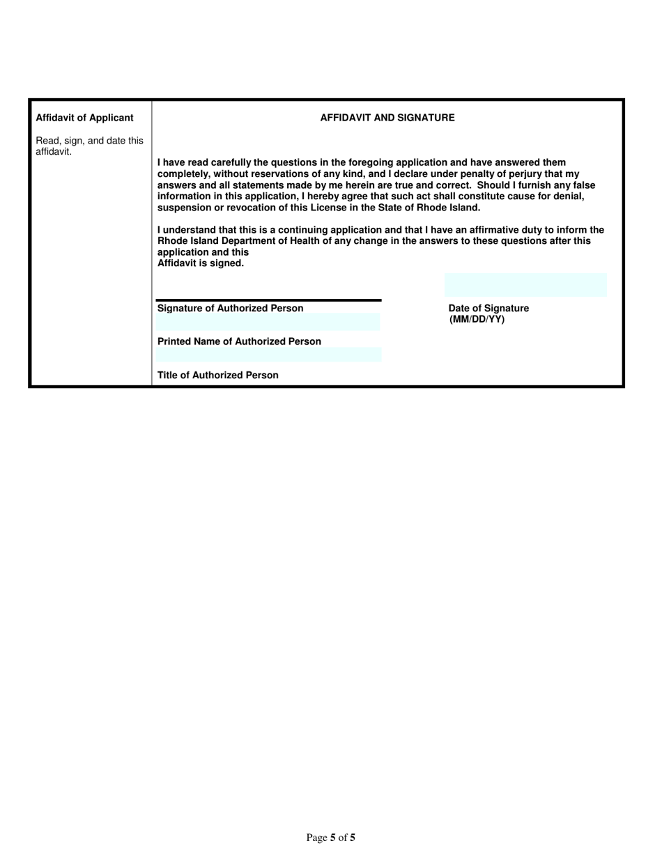 Application for Meat / Poultry Processor - Retail (In-state) / Wholesale (In-state) - Rhode Island, Page 5