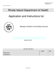 Application for Manager Certified in Food Safety Instructor - Rhode Island