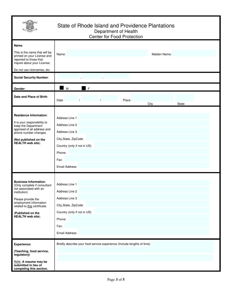 Application for Manager Certified in Food Safety Instructor - Rhode Island, Page 3