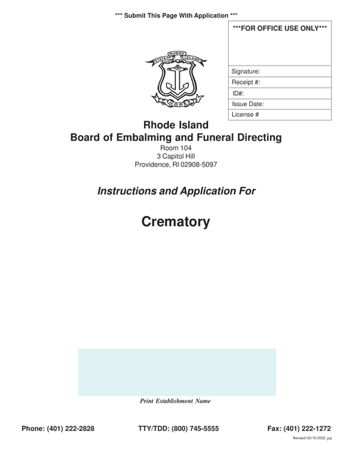 Application for Crematory - Rhode Island