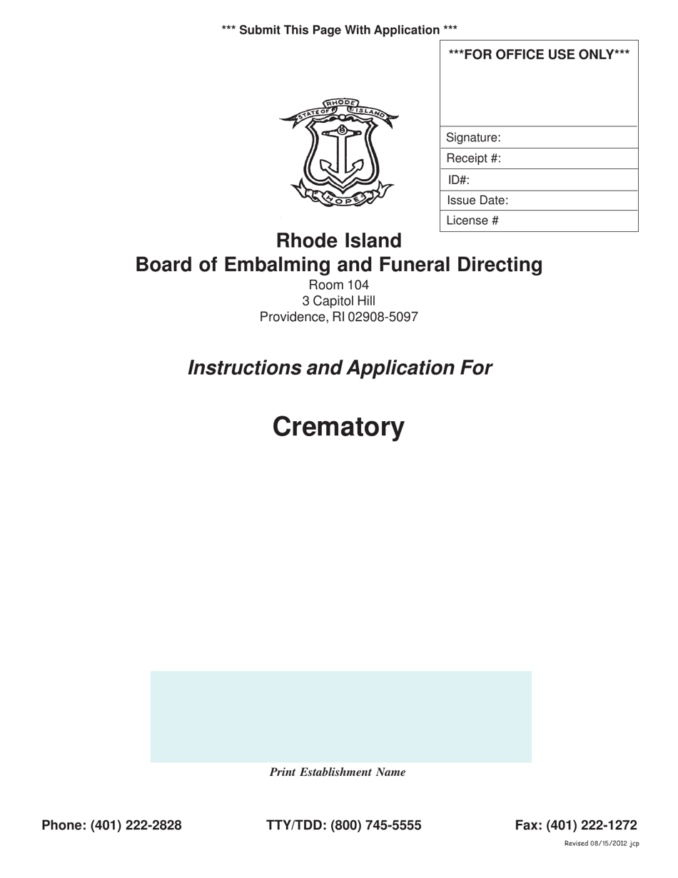 Application for Crematory - Rhode Island, Page 1