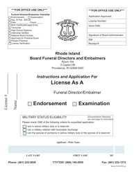 Document preview: Application for License as a Funeral Director/Embalmer - Rhode Island
