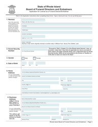 Application for License as a Funeral Director/Embalmer - Rhode Island, Page 3
