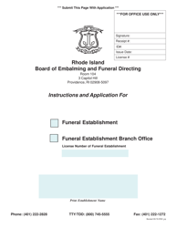 Document preview: Application for Funeral Establishment - Rhode Island