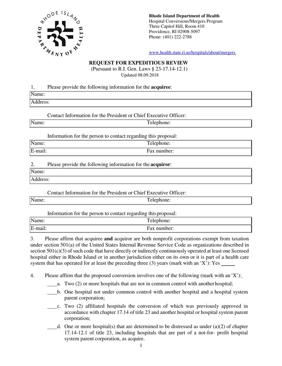 Request for Expeditious Review - Rhode Island, Page 1