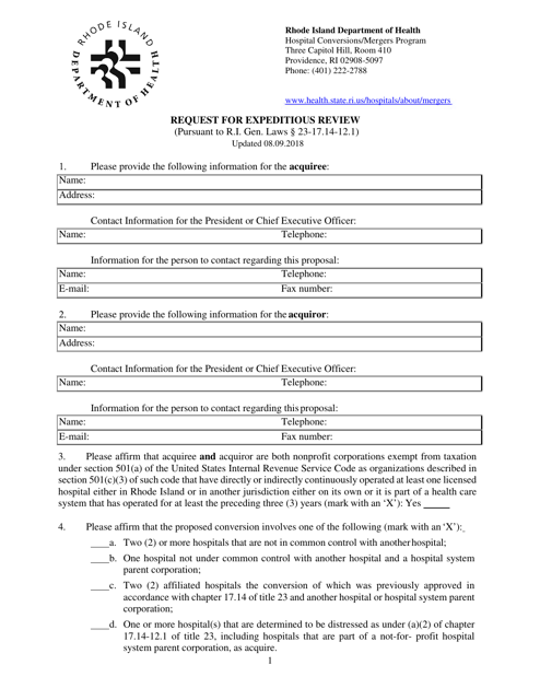 Request for Expeditious Review - Rhode Island Download Pdf