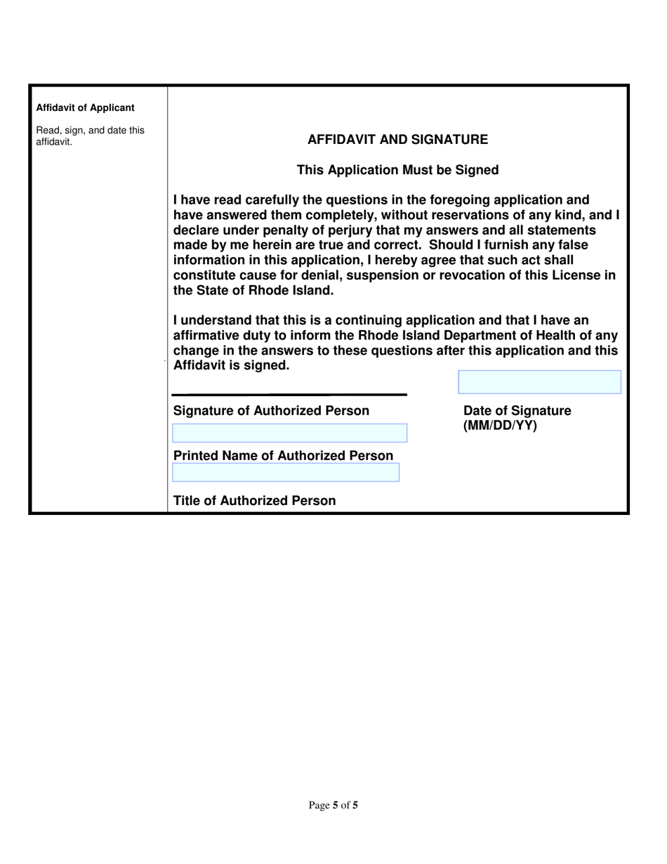 Application for Farm Warehouse (Meat Products) - Rhode Island, Page 5