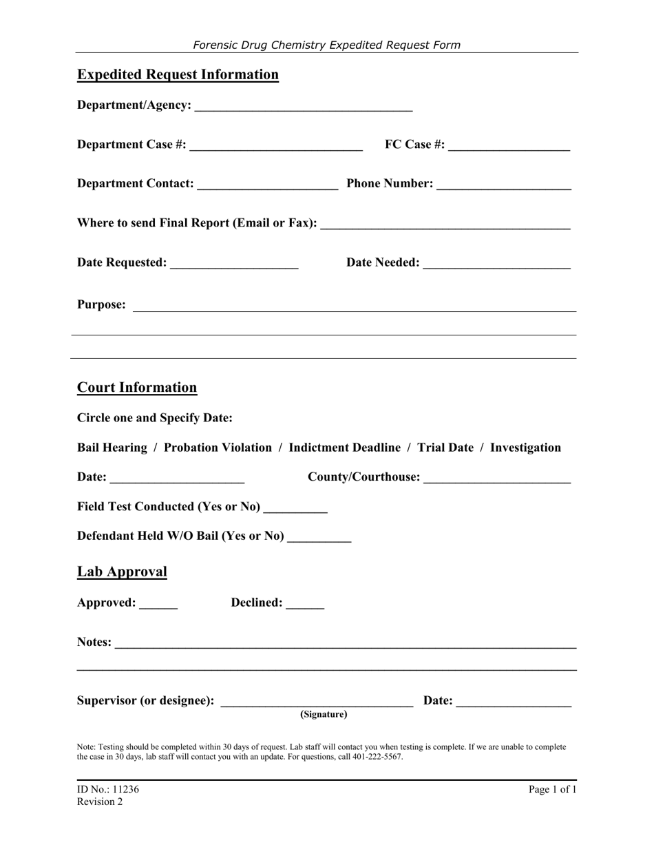 Forensic Drug Chemistry Expedited Request Form - Rhode Island, Page 1