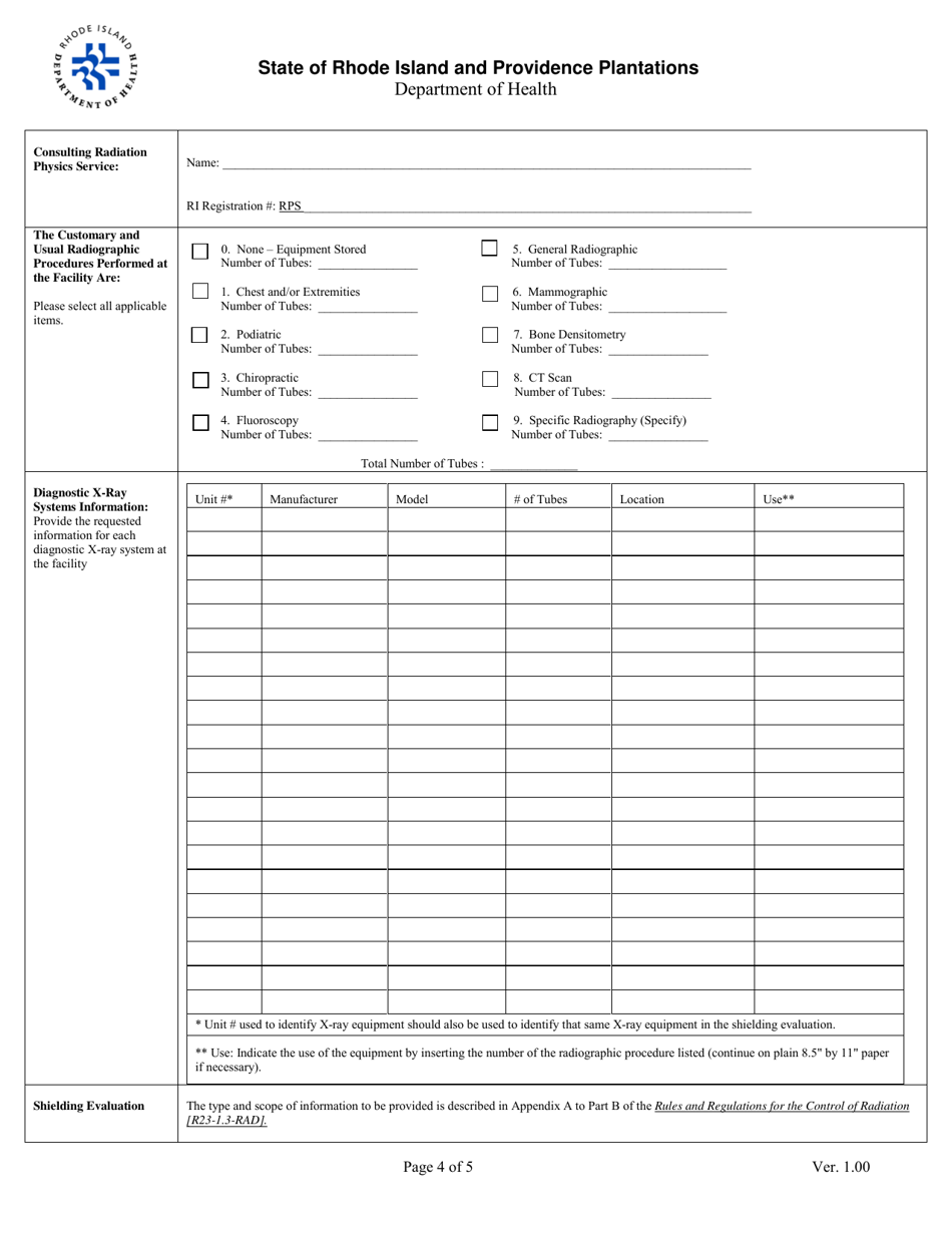 Application for Registration for Hrf Diagnostic X-Ray Equipment Facility - Rhode Island, Page 4