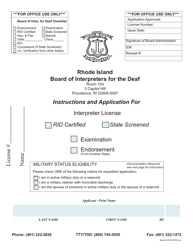 Document preview: Application for Interpreter License - Rhode Island