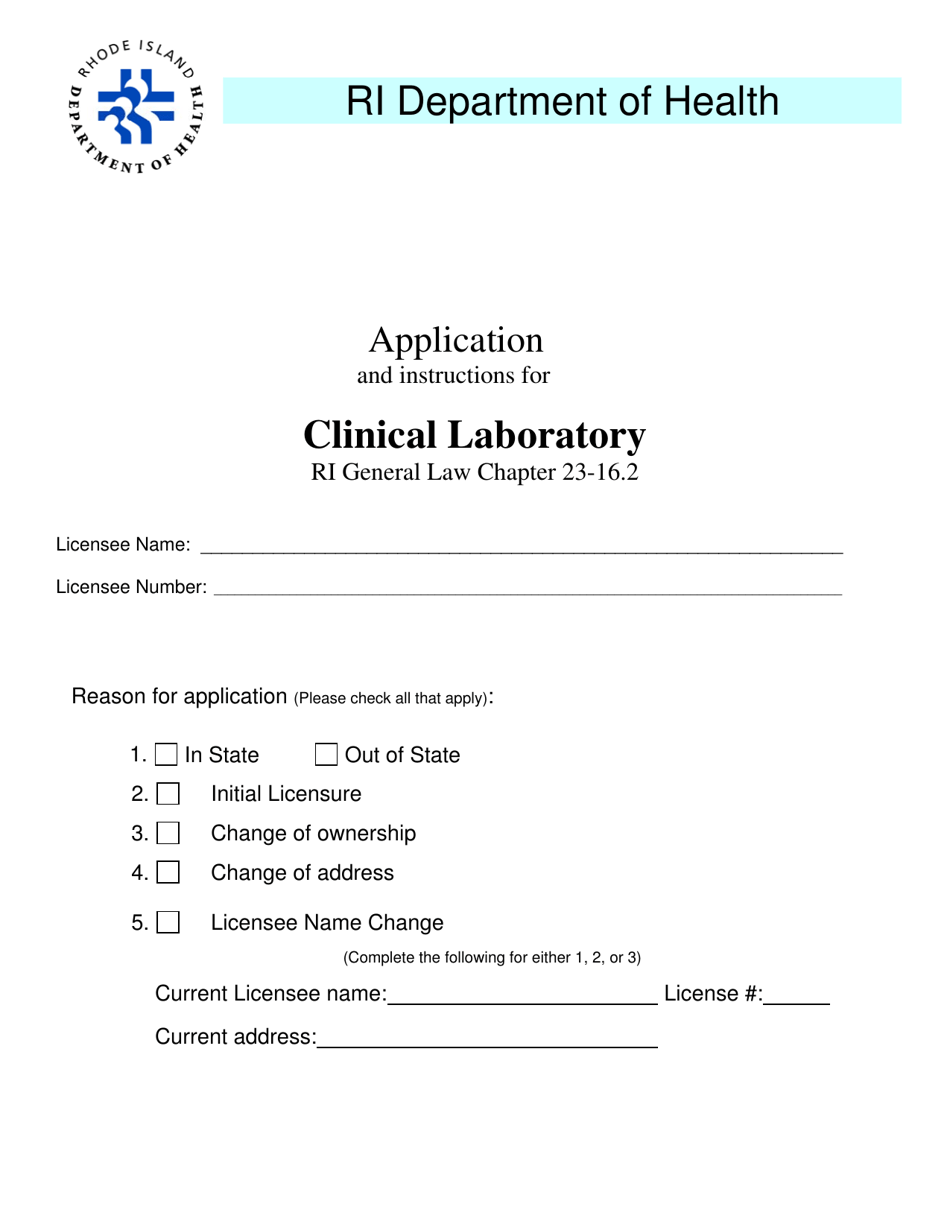 Rhode Island Application for Clinical Laboratory Download Printable PDF