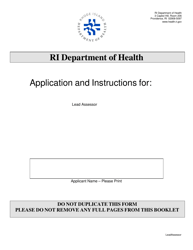 Document preview: Application for Lead Assessor - Rhode Island