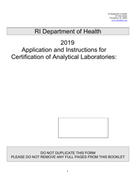 Document preview: Application for Certification of Analytical Laboratories - Rhode Island, 2019