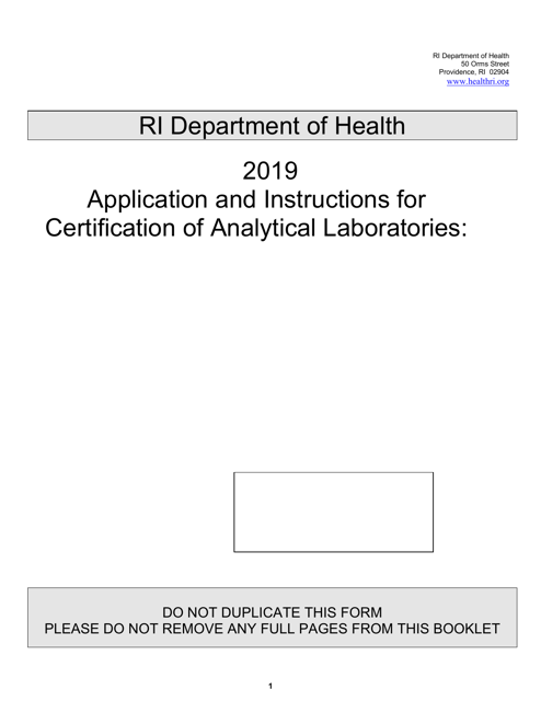 Application for Certification of Analytical Laboratories - Rhode Island, 2019