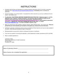 Application for Certification of Analytical Laboratories - Rhode Island, Page 2