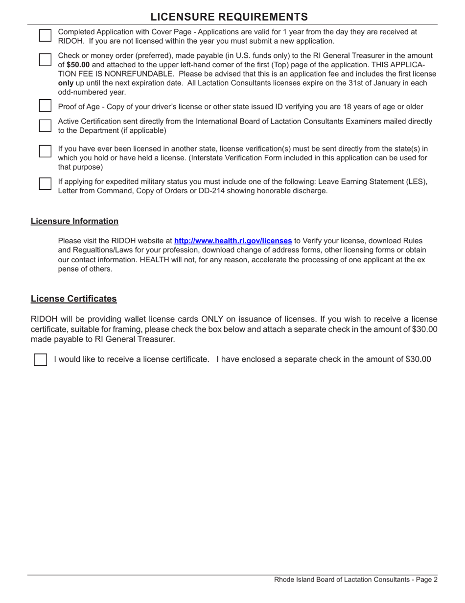 Application for License as a Lactation Consultant - Rhode Island, Page 2