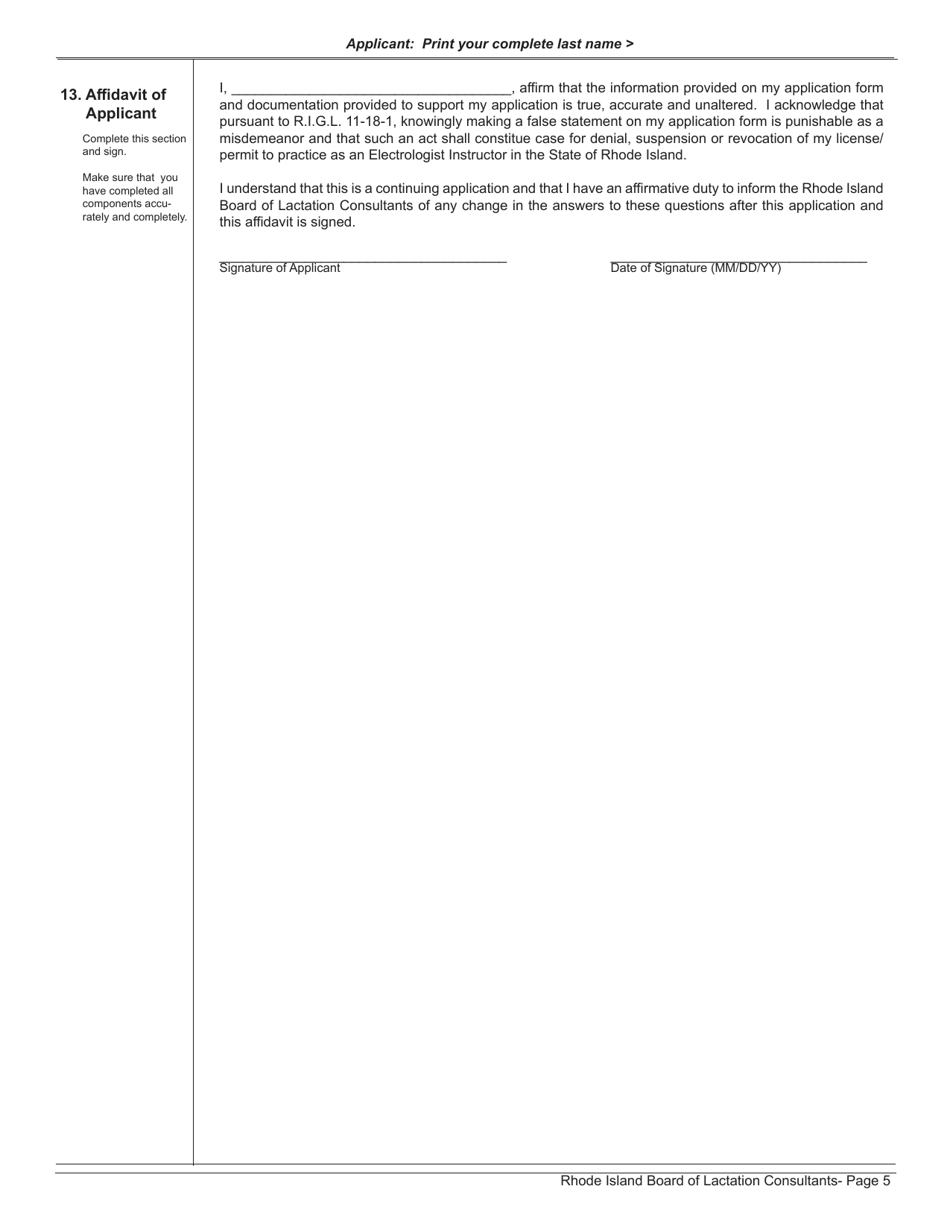 Application for License as a Lactation Consultant - Rhode Island, Page 5