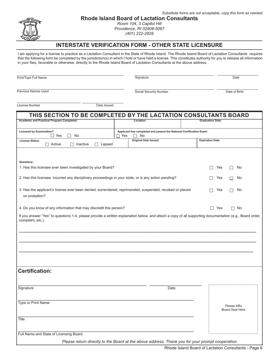 Application for License as a Lactation Consultant - Rhode Island, Page 6