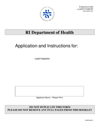 Document preview: Application for Lead Inspector - Rhode Island