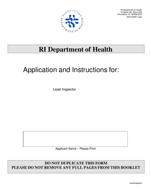 Application for Lead Inspector - Rhode Island Download Pdf