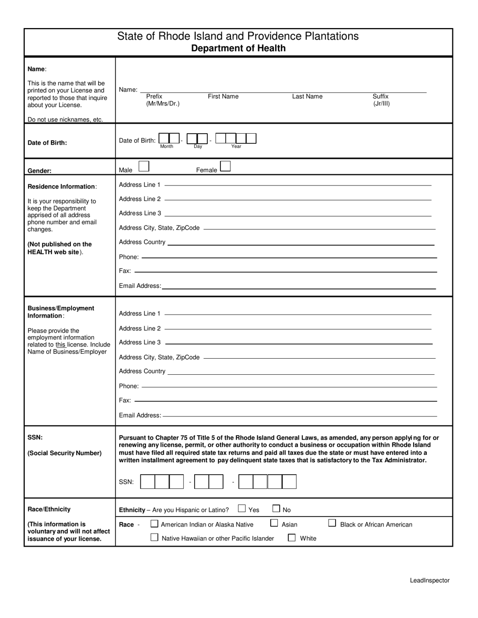 Application for Lead Inspector - Rhode Island, Page 3