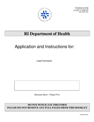 Document preview: Application for Lead Contractor - Rhode Island