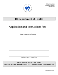 Application for Lead Inspector-In-training - Rhode Island