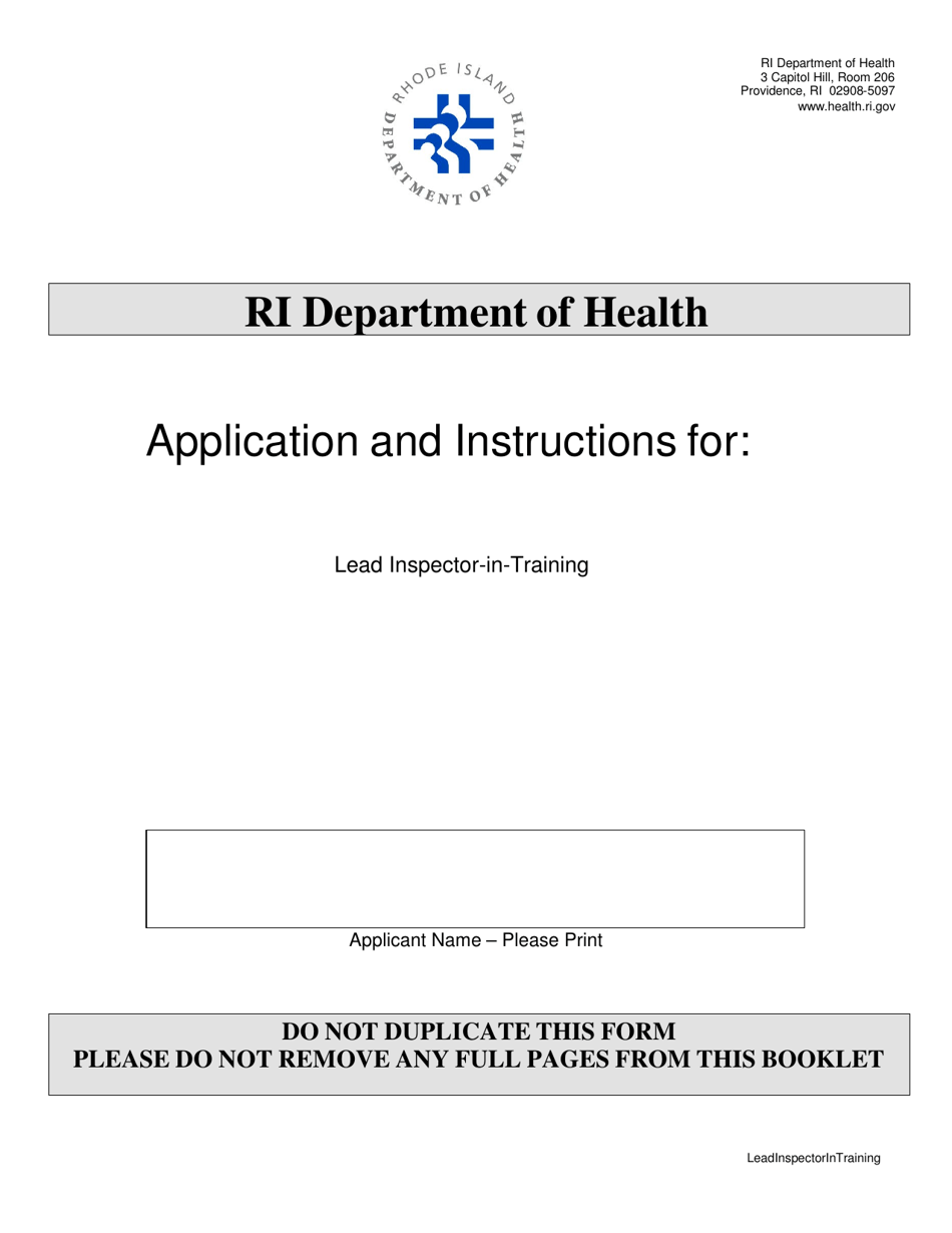 Application for Lead Inspector-In-training - Rhode Island, Page 1