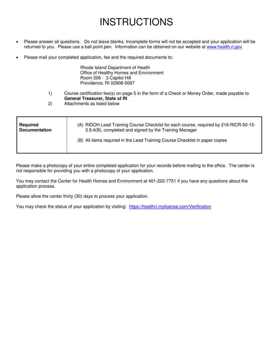 Application for Lead Training Courses - Rhode Island, Page 2
