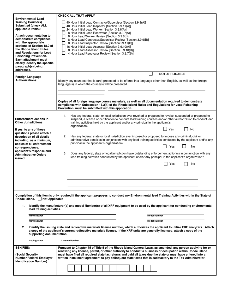 Application for Lead Training Courses - Rhode Island, Page 4