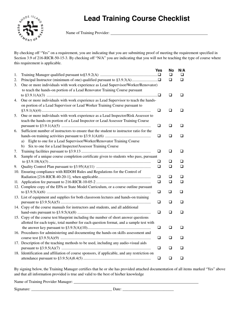 Application for Lead Training Courses - Rhode Island, Page 6