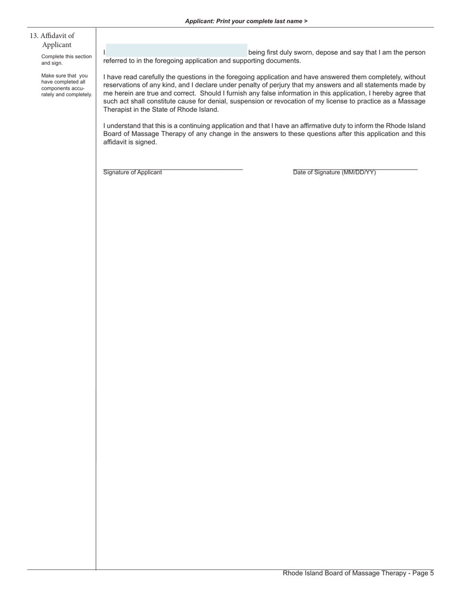 Application for License as a Massage Therapist - Rhode Island, Page 5