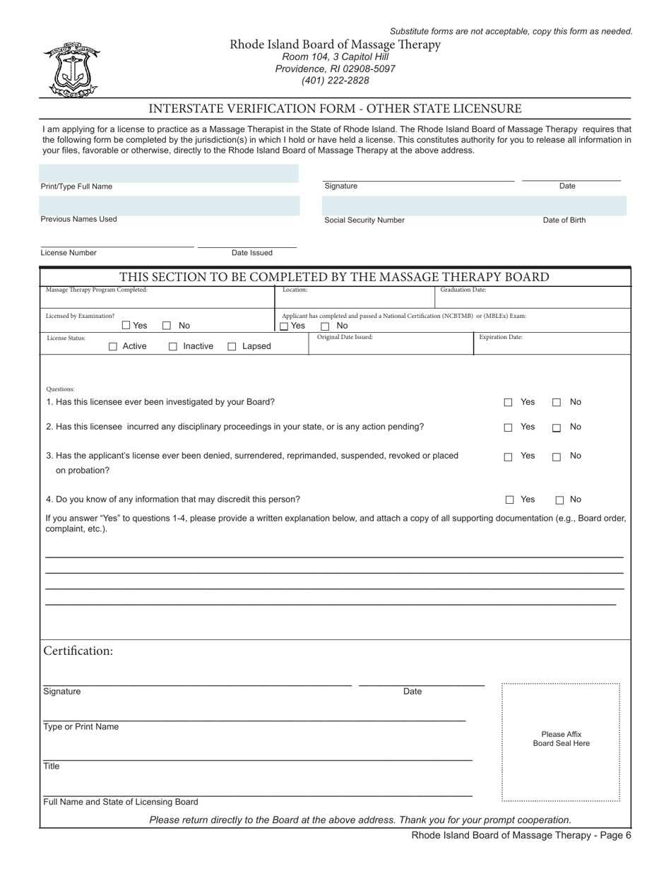 Application for License as a Massage Therapist - Rhode Island, Page 6